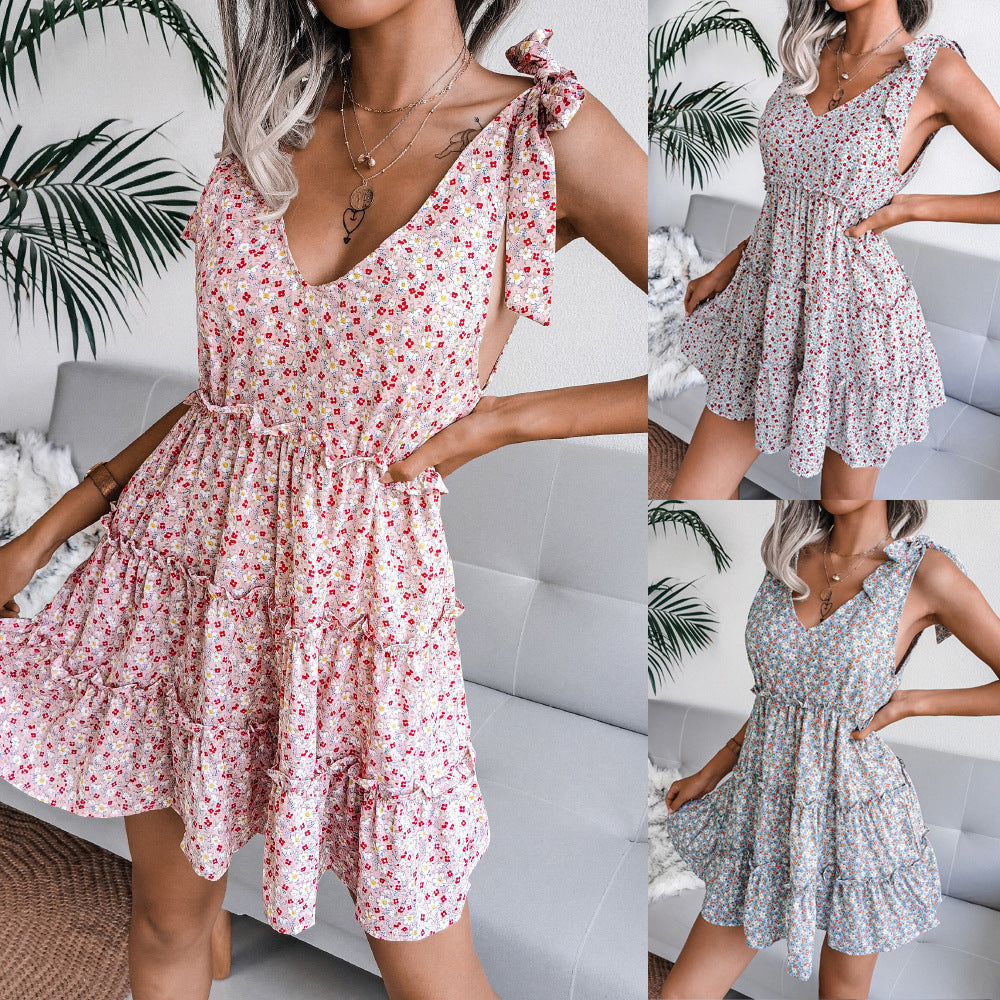 Damen Sommerkleid V-Ausschnitt Rüschendetails Luftig Eveloria - Eveloria