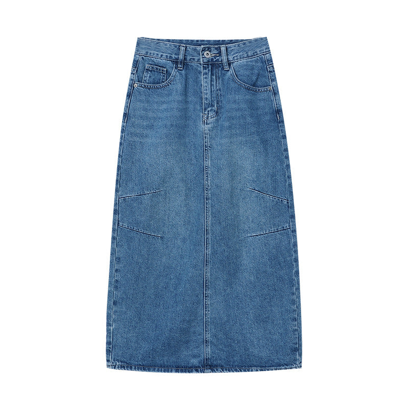 Damen Denimrock Lang Modische Taschen Blau Eveloria