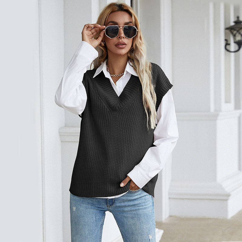 Damen Wickelstrickpullover V-Ausschnitt Voluminöse Ärmel Eveloria