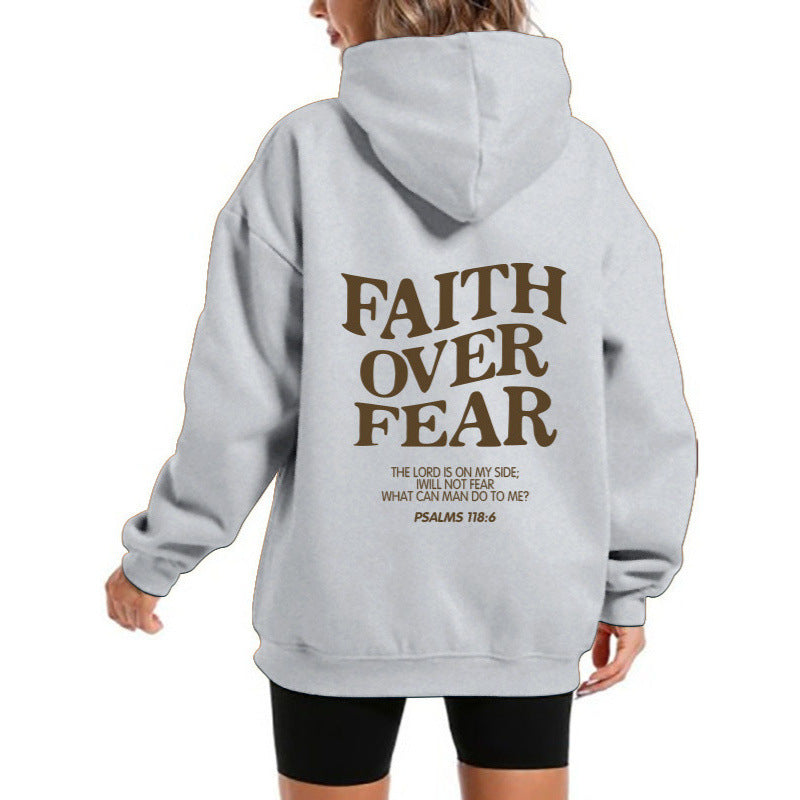 Damen Kapuzensweater Bequem Motivierender Schriftzug Grau
