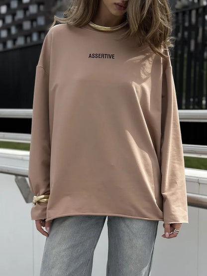 Damen Oversize Sweatshirt stylischer Druck beige