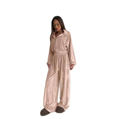 Damen Velours-Jumpsuit Hohler Kragen Locker