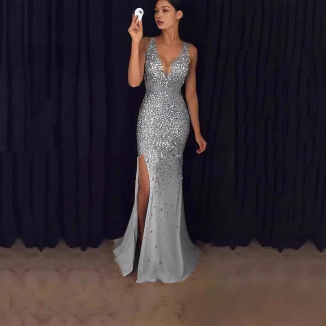 Damen Abendkleid Glitzernd Tiefes Dekolleté Eveloria