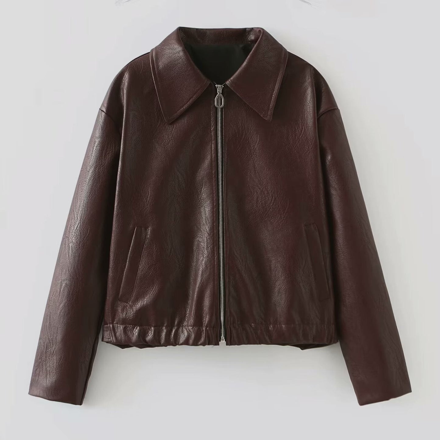 Damen Kunstlederjacke Stylischer Kragen Eveloria