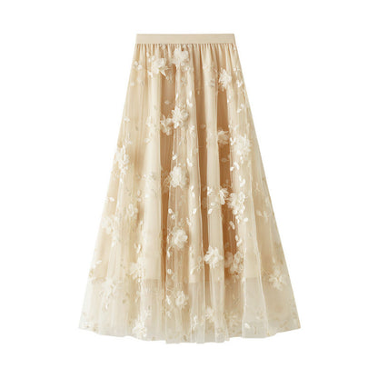 Damen Tüllrock Elastisch Floral Stickdetails