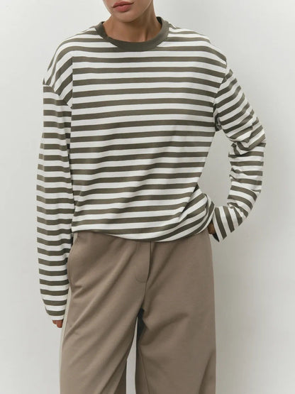 Damen Langarmshirt Streifen Lässiger Schnitt Rundhalsausschnitt