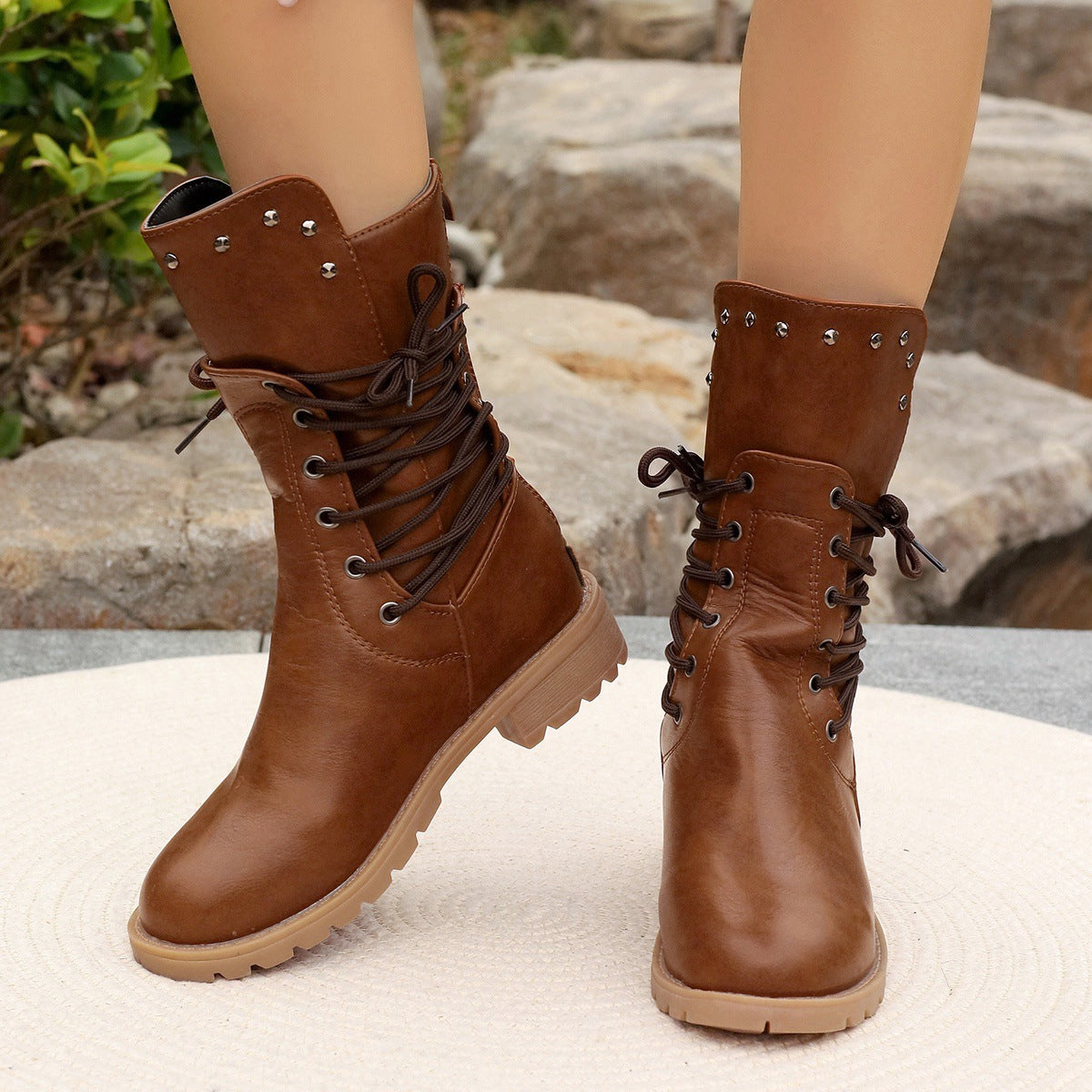 Eveloria Damen Stiefel Mittlerer Absatz Kunstleder