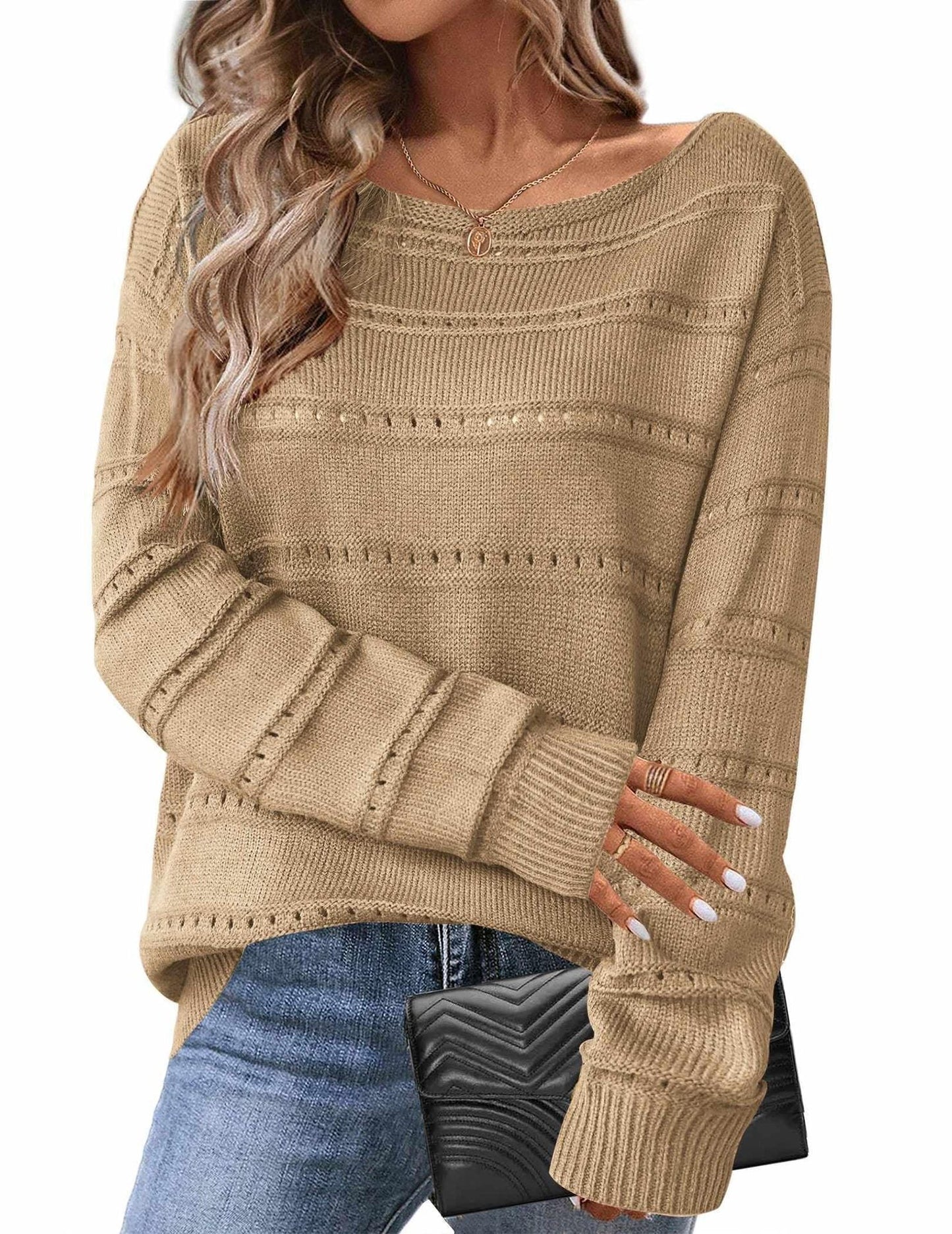 Damen Strickpullover Luftig Weit Geschnitten Eveloria