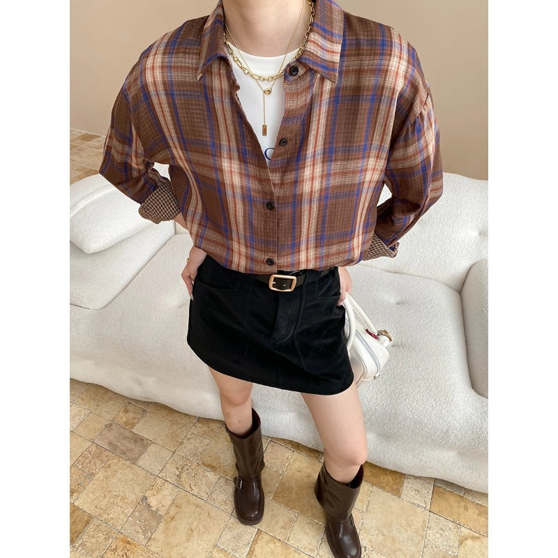 Damen Overshirt Kariert Moderner Schnitt Lässig Blau Weiss - Eveloria