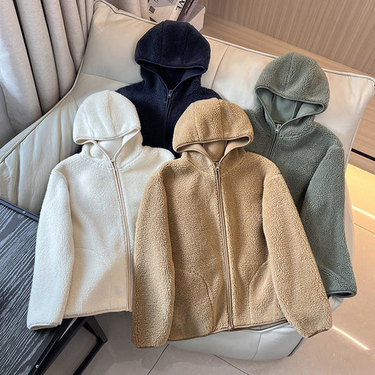 Damen Fleecejacke mit Kapuze und Taschen Kuschelig Schwarz Eveloria - Eveloria