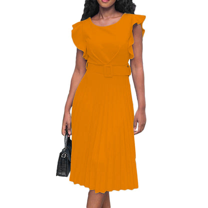 Damen Plissee-Kleid mit Faltenrock und Gürtel Eveloria