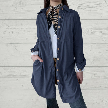 Damen Langarmhemdjacke Corddesign Strukturiert Braun