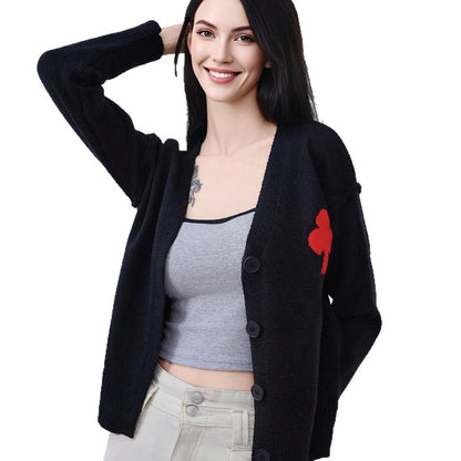 Damen Strickjacke Weich Herzstickerei Eveloria