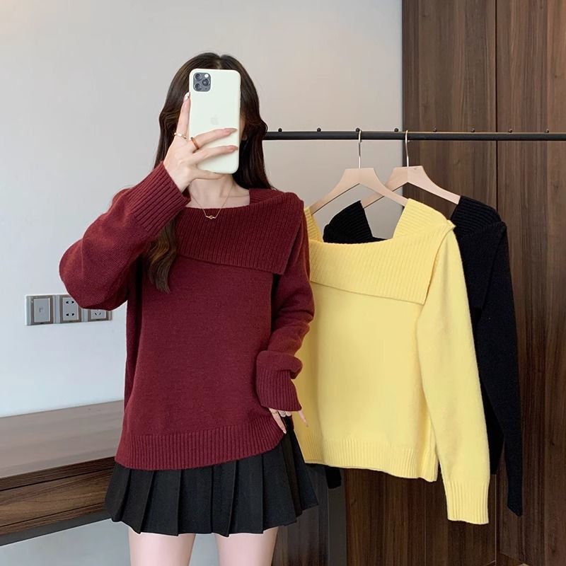 Damen Pullover Asymmetrischer Ausschnitt Eveloria