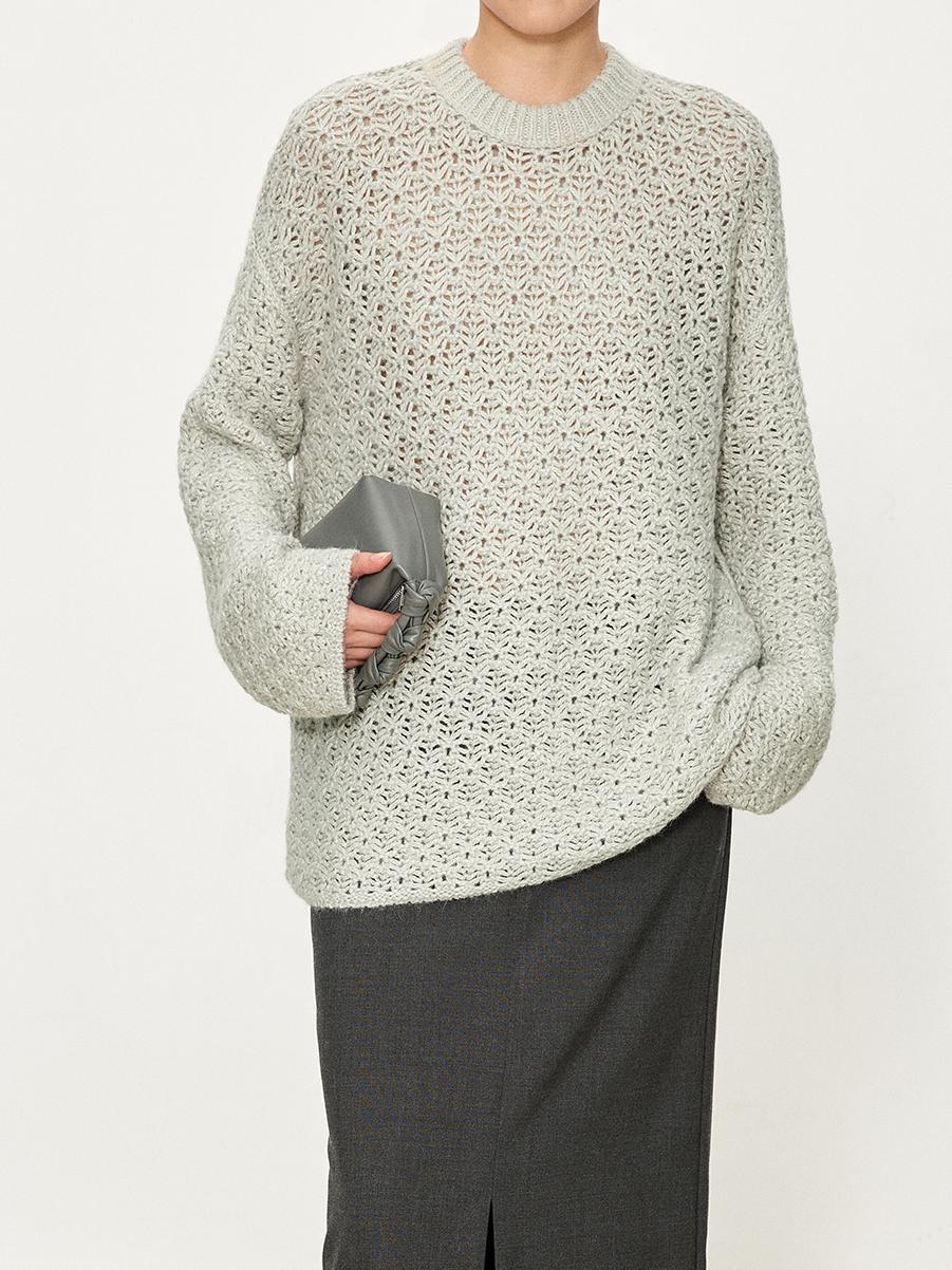 Damen Strickpullover Luftiger Look Offene Struktur Beige