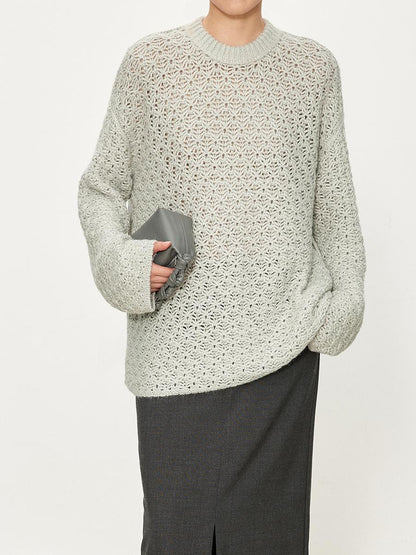 Damen Strickpullover Luftiger Look Offene Struktur Beige