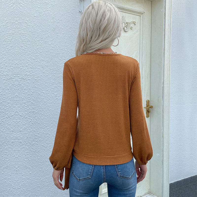 Damen Wickelbluse Längsärmelig mit Dekogürtel