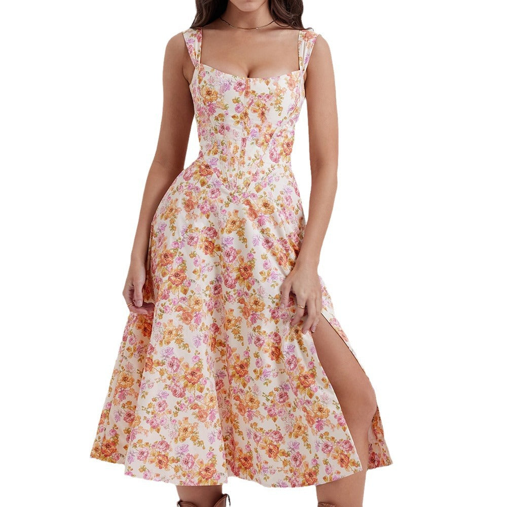 Damen Sommerkleid Floral mit hohem Beinschlitz Eveloria