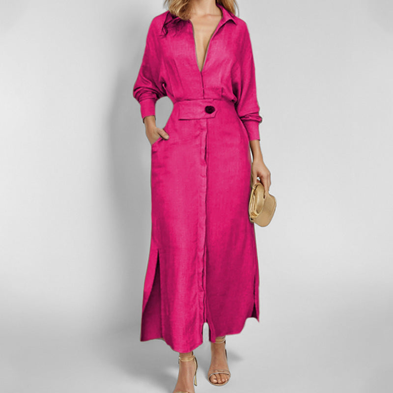 Damen Maxikleid V-Ausschnitt Gürtel Elegantes Eveloria
