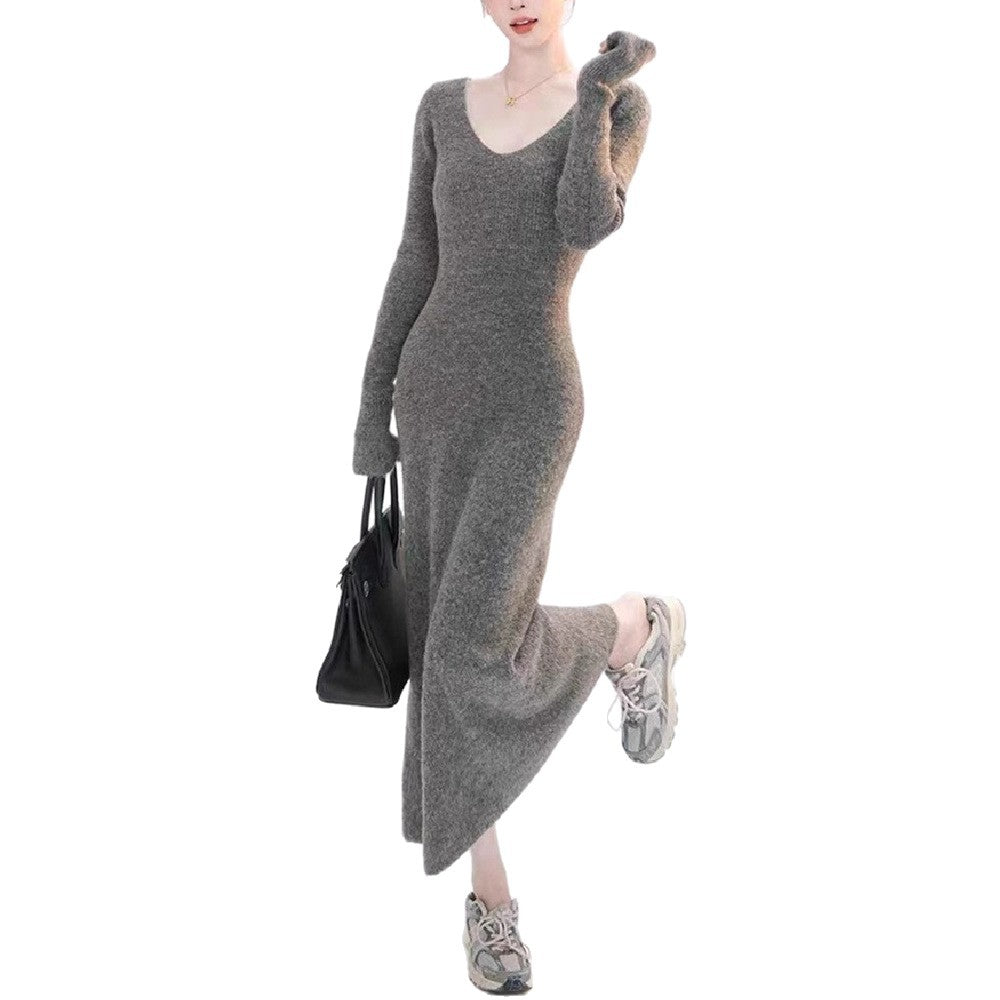 Damen Strickkleid V-Ausschnitt Figurbetont Eveloria