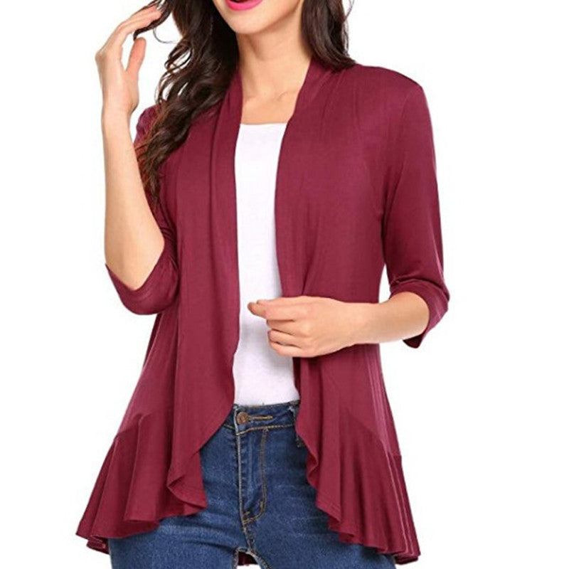 Damen Strickjacke Asymmetrisch Flatterdetails Beige Eveloria