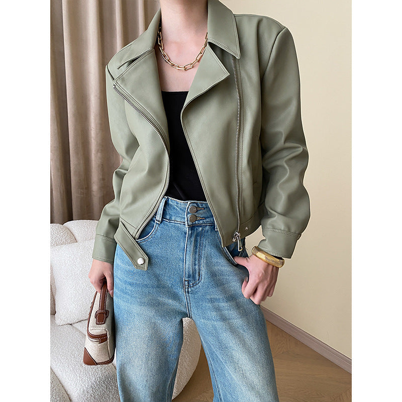 Damen Kunstlederjacke Reißverschluss Moderner Kragen Schwarz Eveloria - Eveloria