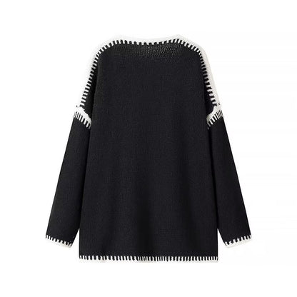 Damen Strickjacke Offen mit Kontrastnähten Eveloria