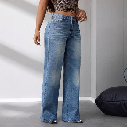 Damen High-Waist Jeans Weit Geschnitten Vintage-Stil Eveloria