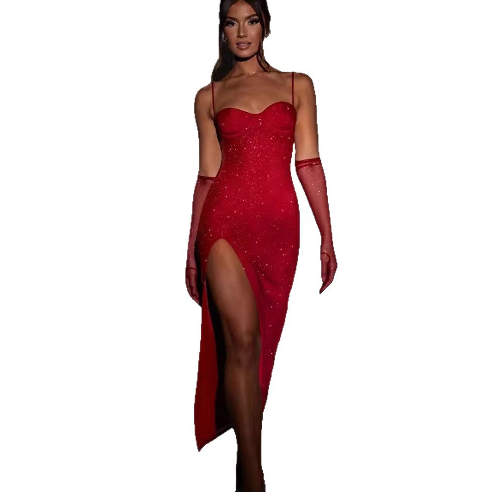 Damen Maxikleid mit transparenten Ärmeln und figurbetontem Schnitt