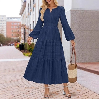 Damen Maxikleid mit Puffärmeln und Smoktaillen Elegant