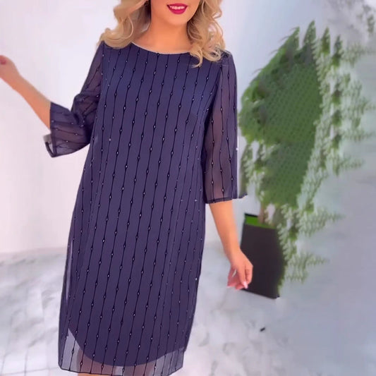 Damen Abendkleid Mit Ärmeln Perlendetails Schwarz - Eveloria