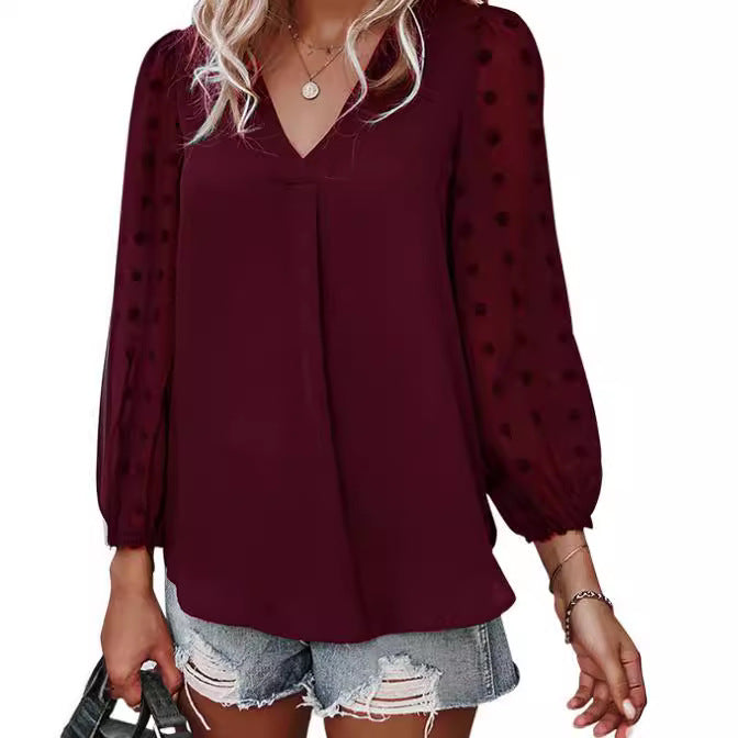 Damen Bluse mit Puffärmeln und Polka Dot Muster
