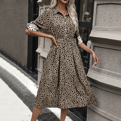 Damen Hemdblusenkleid Tailliert Punkte Eveloria