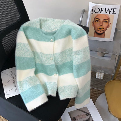 Damen Strickjacke Kuschelig Perlknöpfe Eveloria
