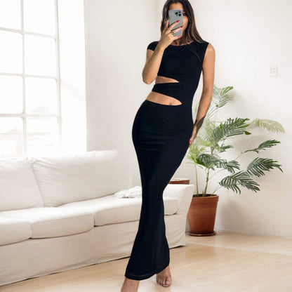 Damen Maxikleid Asymmetrisch Figurbetonter Cut-Out-Design Eveloria