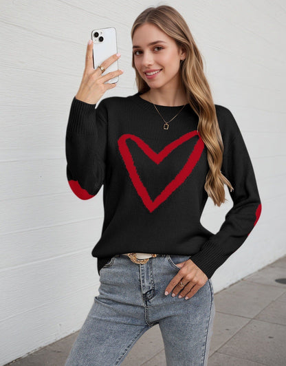 Damen Strickpullover Herzmotiv Lässiger Schnitt