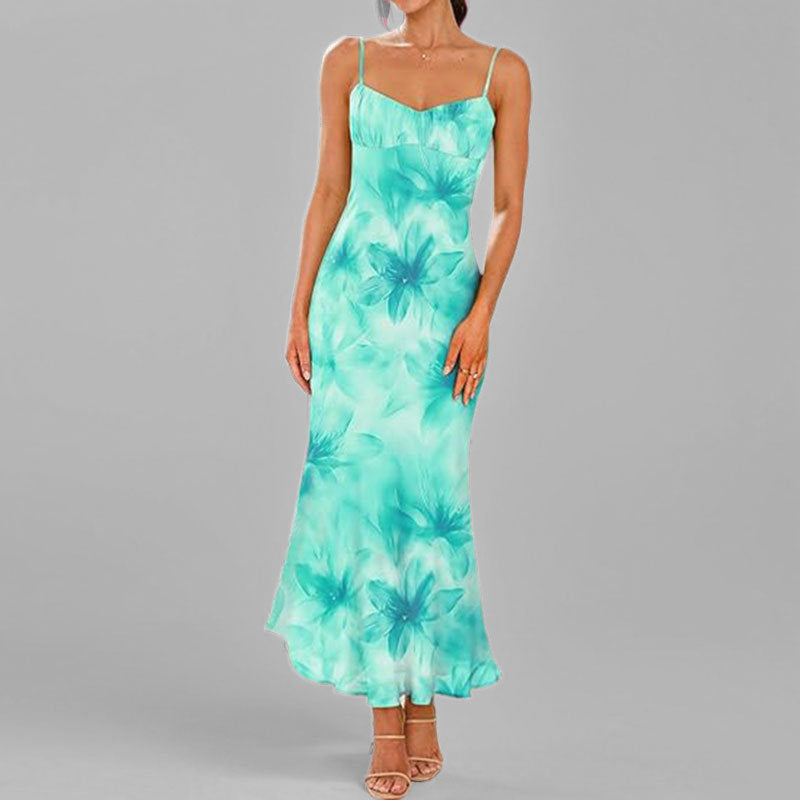 Damen Maxikleid Fließend Floralmuster Rüschensaum