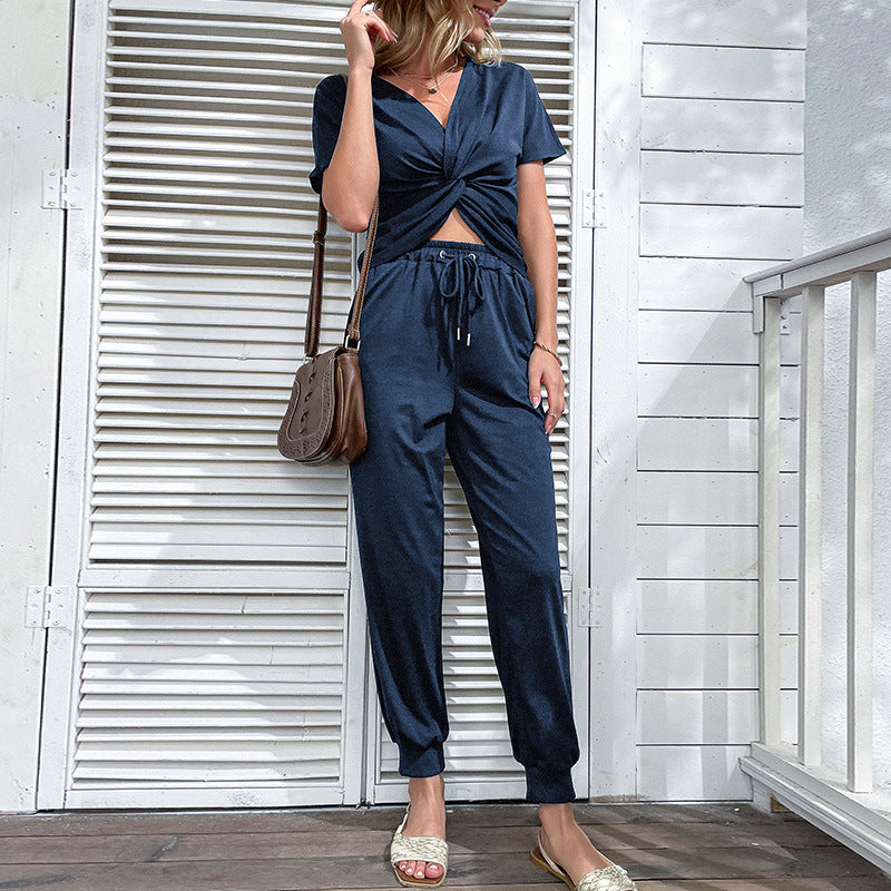 Damen Jumpsuit Elastisch Mit Knotendetail Eveloria