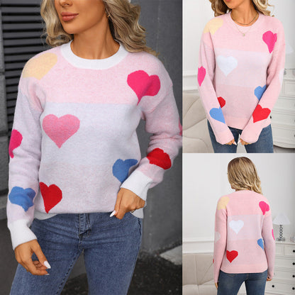 Damen Pullover Herzmotiv Strukturiert Rosa - Eveloria