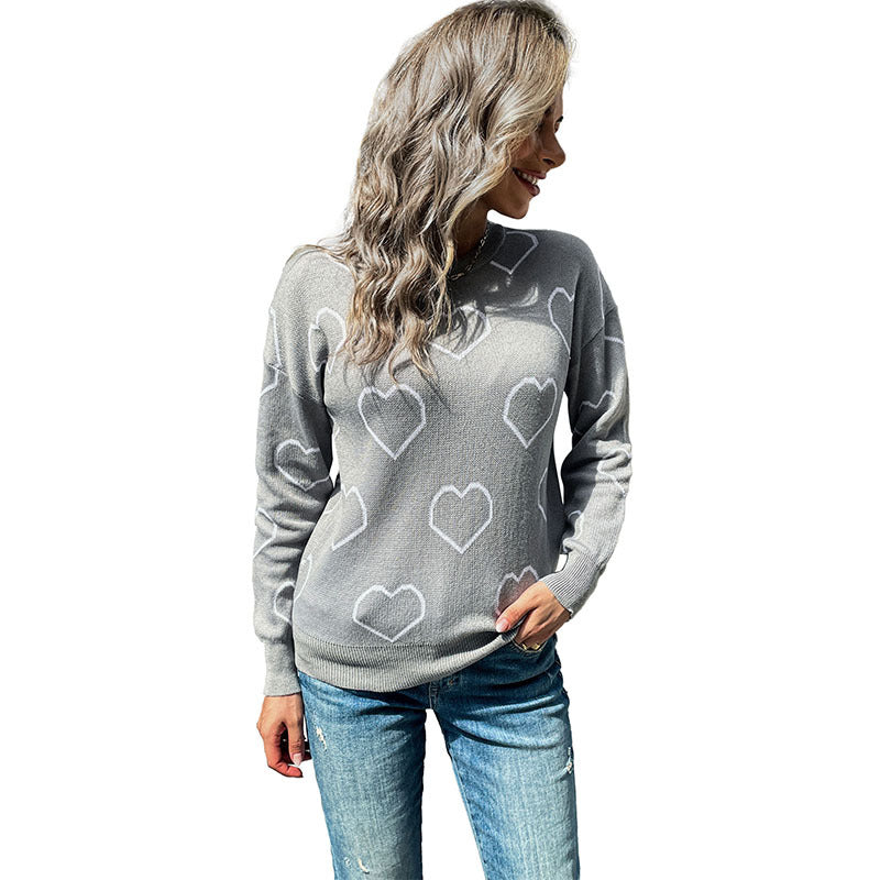 Damen Strickpullover Herzdesign Lässig
