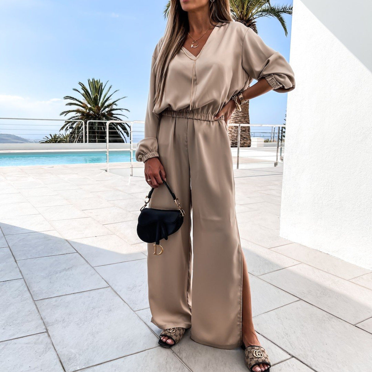 Damen Eleganter Jumpsuit Dekorative Seitenschlitzen Eveloria
