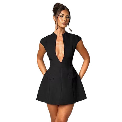 Damen Kurzkleid V-Ausschnitt mit Taschen Eveloria
