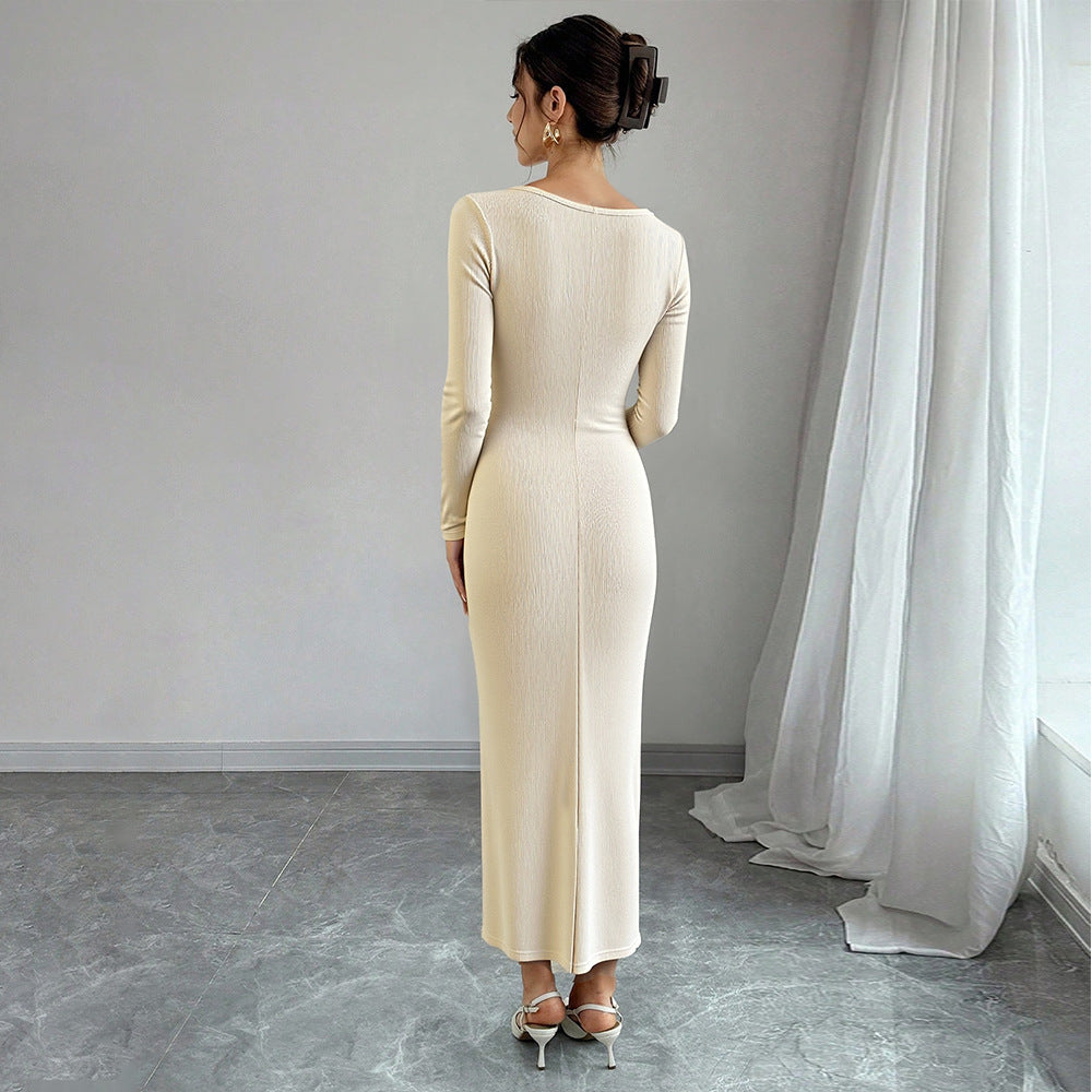 Damen Strickkleid Wickeldesign V-Ausschnitt Elegant Eveloria