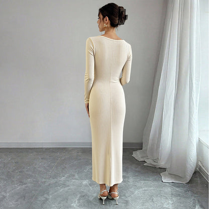 Damen Strickkleid Wickeldesign V-Ausschnitt Elegant Eveloria