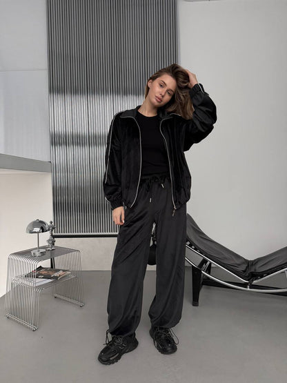 Damen Sportanzug-Set Samt Lässiger Schnitt Eveloria