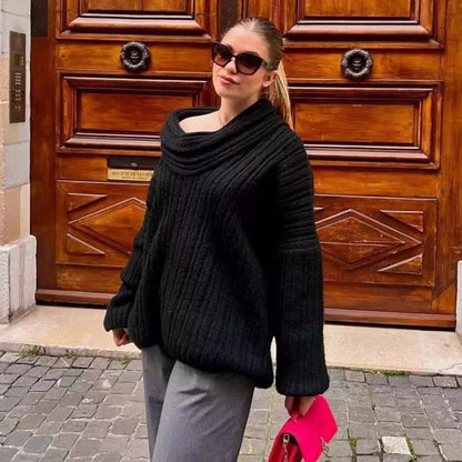 Damen Grobstrickpullover Rollkragen Eveloria
