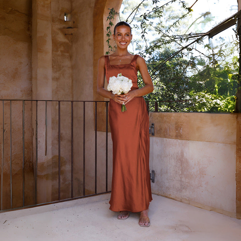 Damen Maxikleid mit seitlichem Schlitz und schmalen Trägern