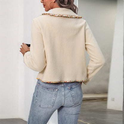 Damen Lässige Jacke Bunter Kragen Knopfdetails Eveloria