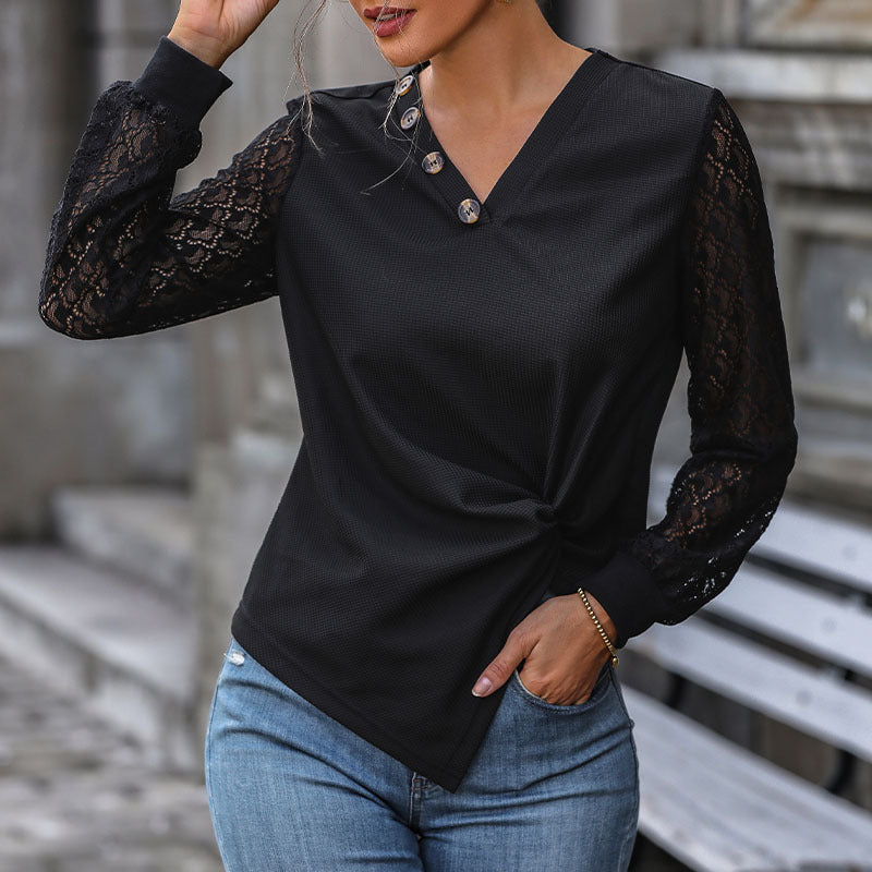 Damen Oberteil Spitze Knopfdetails Eveloria