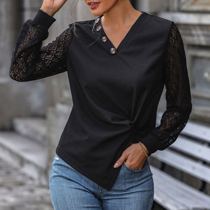Damen Oberteil Spitze Knopfdetails Eveloria